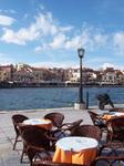 Cafe tables on the Venetian Harbor, Chania, Crete